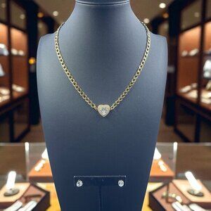 Gold Tone Stainless Steel Heart Necklace & Earrings‎ Set NWT Weddings Party 18"